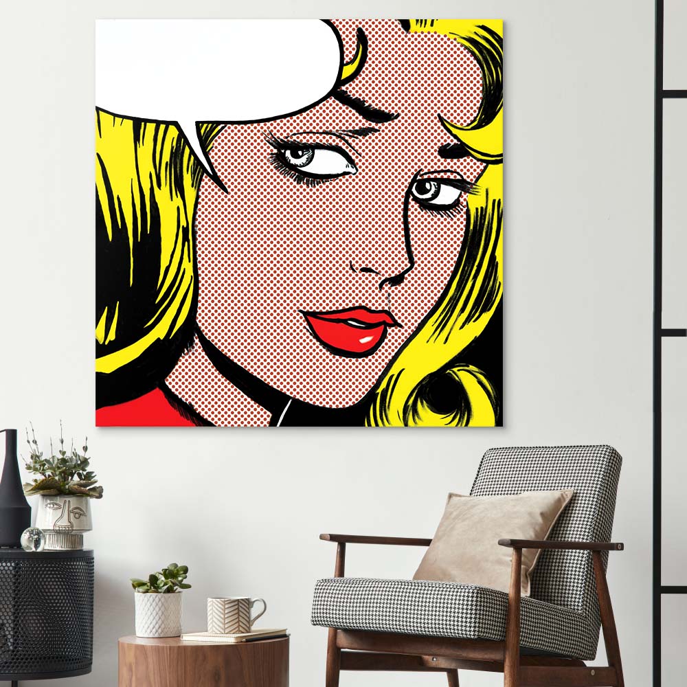 Retro Woman with Speech Bubble Glass Wall Art - CreoGlass E-Shop