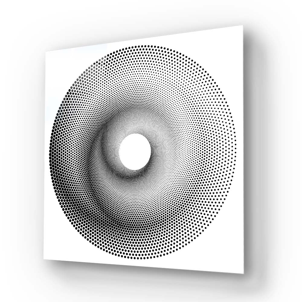 White Abstract Halftone Spiral Glass Wall Art - CreoGlass E-Shop