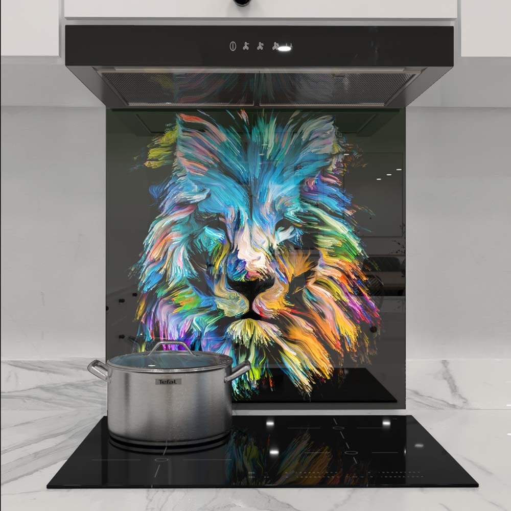 Abstract Blue Lion Glass Kitchen Splashback