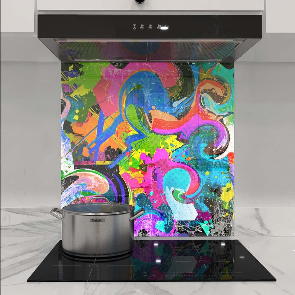 Abstract Spraypaint Glass Kitchen Splashback