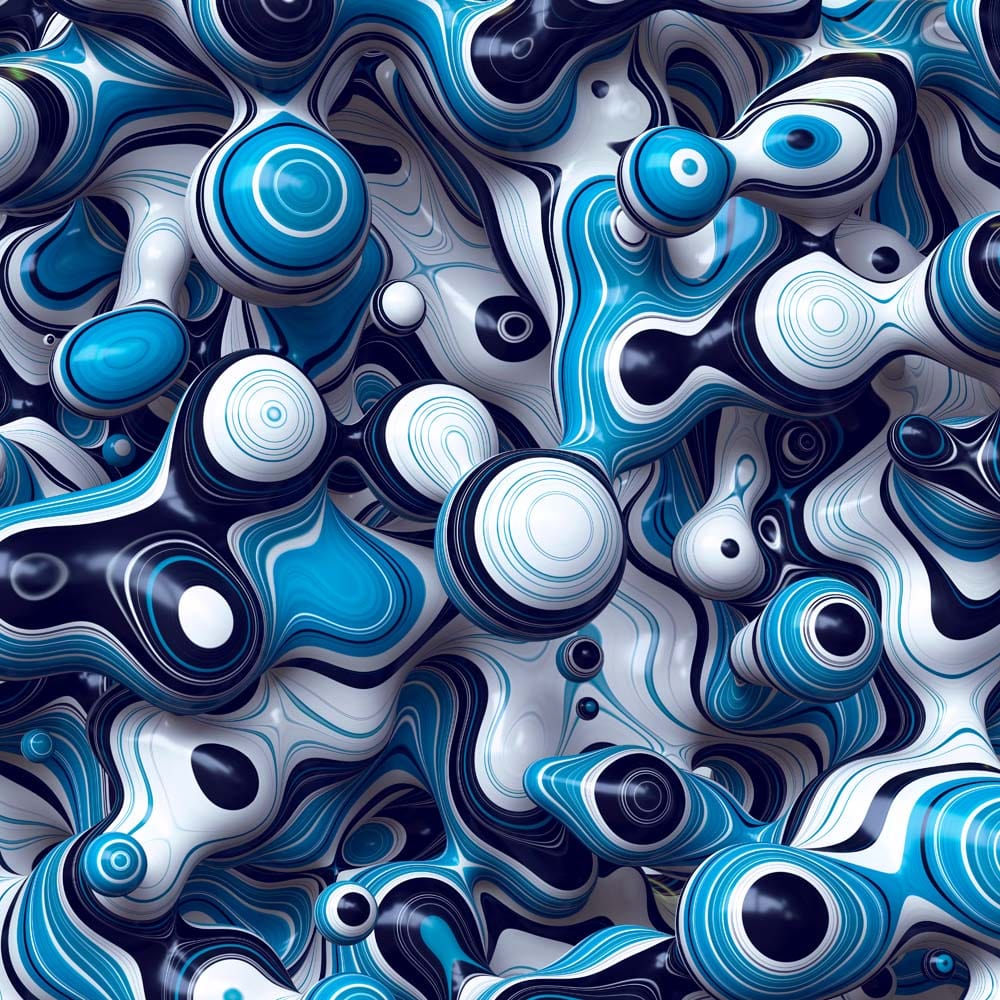 Blue and White Abstract Drops Glass Kitchen Splashback