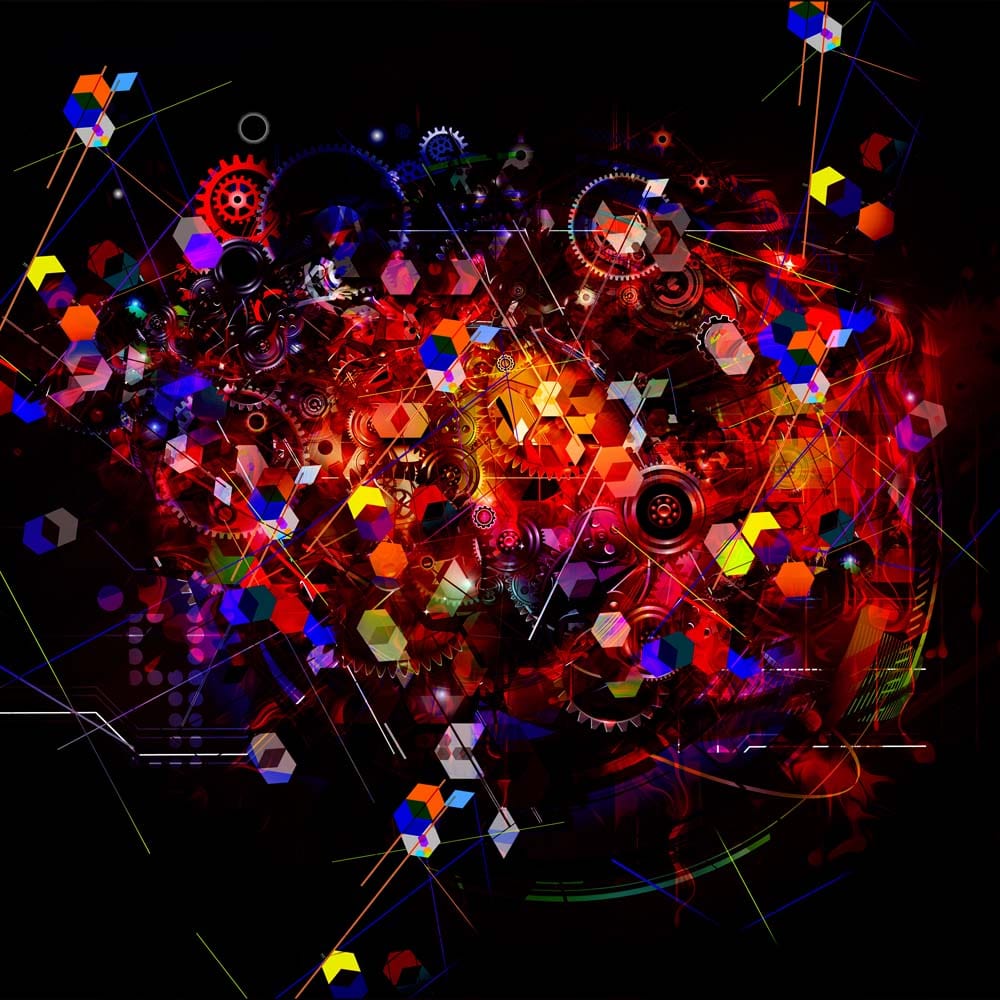 Colourful Mechanics Glass Kitchen Splashback