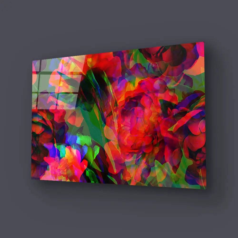 Graphic Floral Seamless Pattern Pink Red Peonies Glass Wall Art - CreoGlass E-Shop
