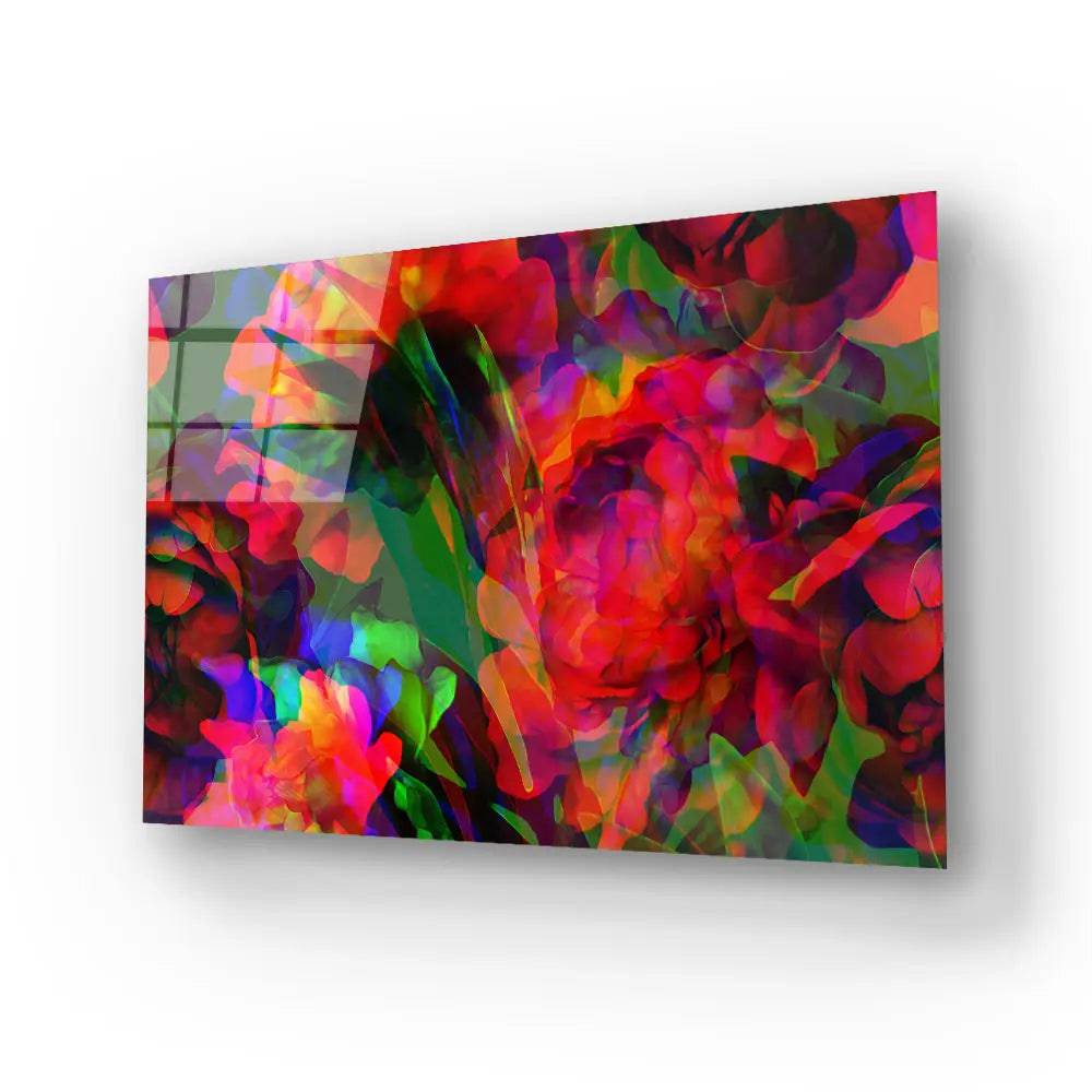 Graphic Floral Seamless Pattern Pink Red Peonies Glass Wall Art - CreoGlass E-Shop