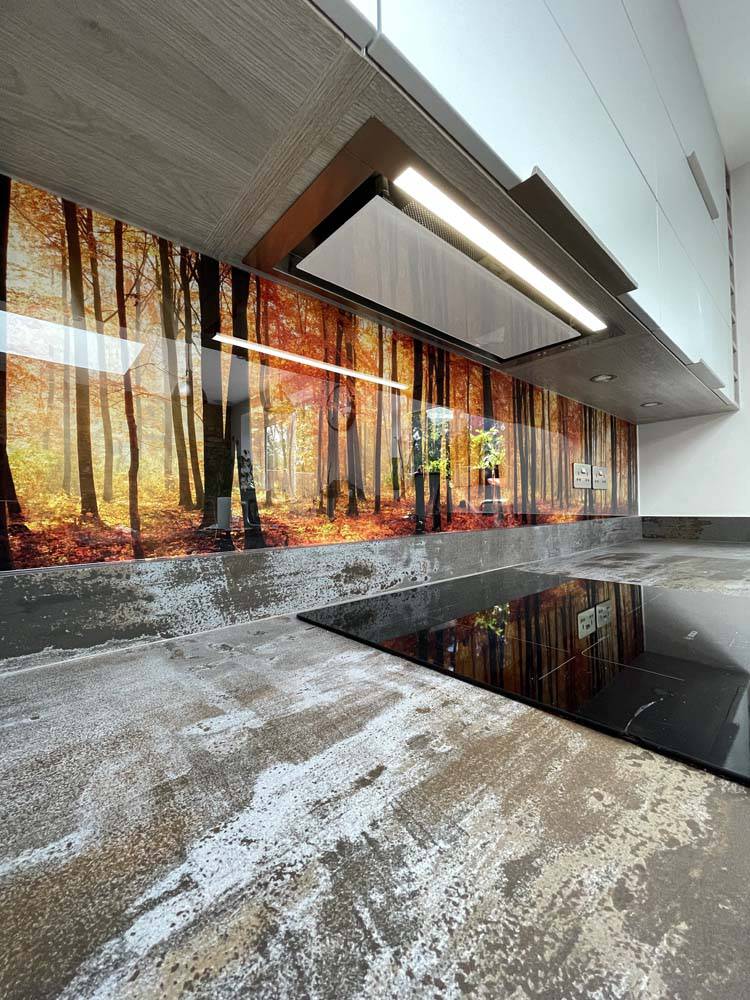 Autumn Forest Printed Landscape Glass Kitchen Splashback - CreoGlass E-Shop