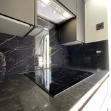 Black and Copper Printed Marble Glass Kitchen Splashback - CreoGlass E-Shop