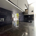 Black and Copper Printed Marble Glass Kitchen Splashback - CreoGlass E-Shop