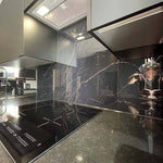 Black and Copper Printed Marble Glass Kitchen Splashback - CreoGlass E-Shop
