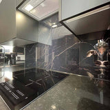 Black and Copper Printed Marble Glass Kitchen Splashback - CreoGlass E-Shop