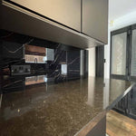 Black and Copper Printed Marble Glass Kitchen Splashback - CreoGlass E-Shop