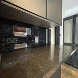Black and Copper Printed Marble Glass Kitchen Splashback - CreoGlass E-Shop