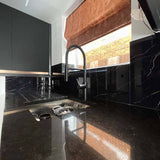 Black and Copper Printed Marble Glass Kitchen Splashback - CreoGlass E-Shop