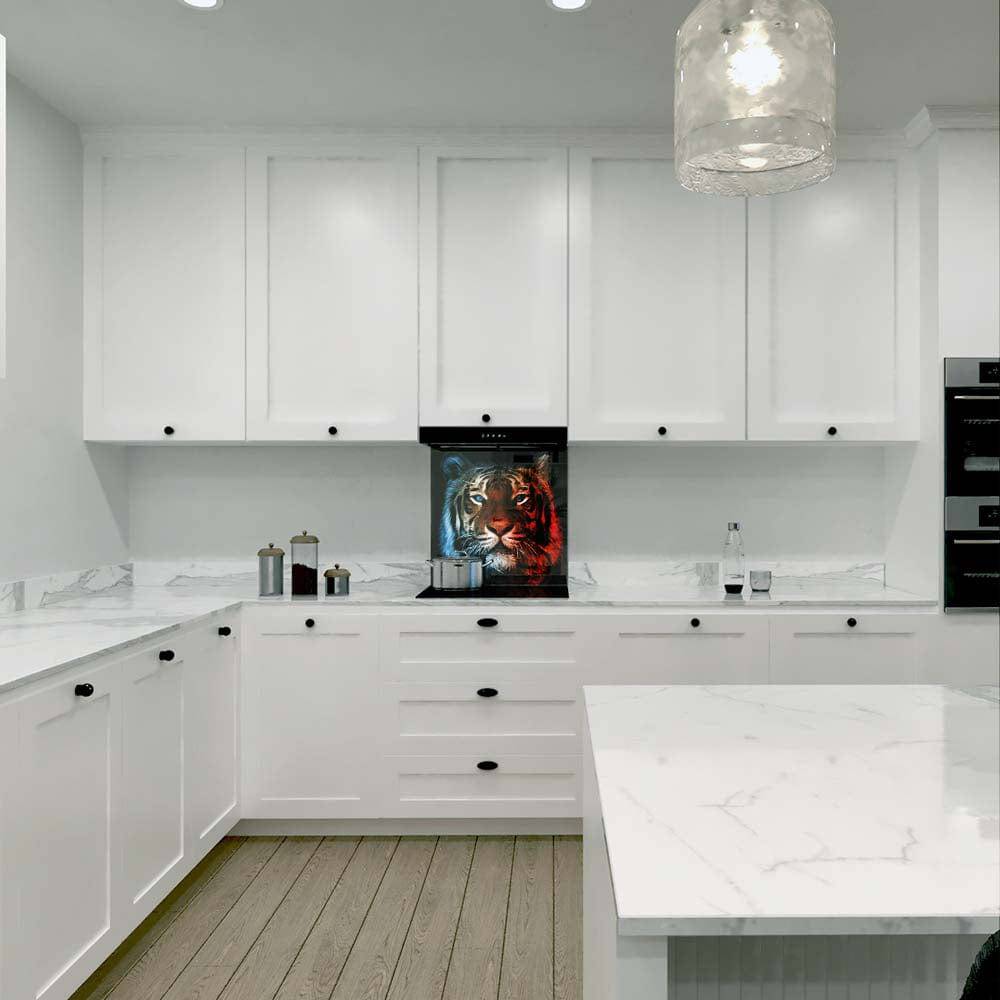 Fire and Ice Tiger Printed Glass Splashback - CreoGlass E-Shop