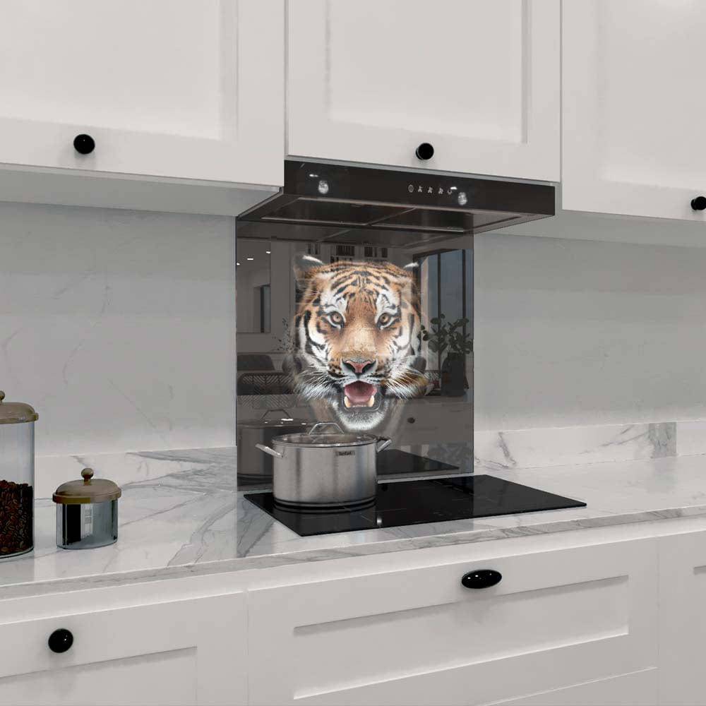 Front-Facing Tiger in Spotlight Printed Glass Splashback - CreoGlass E-Shop