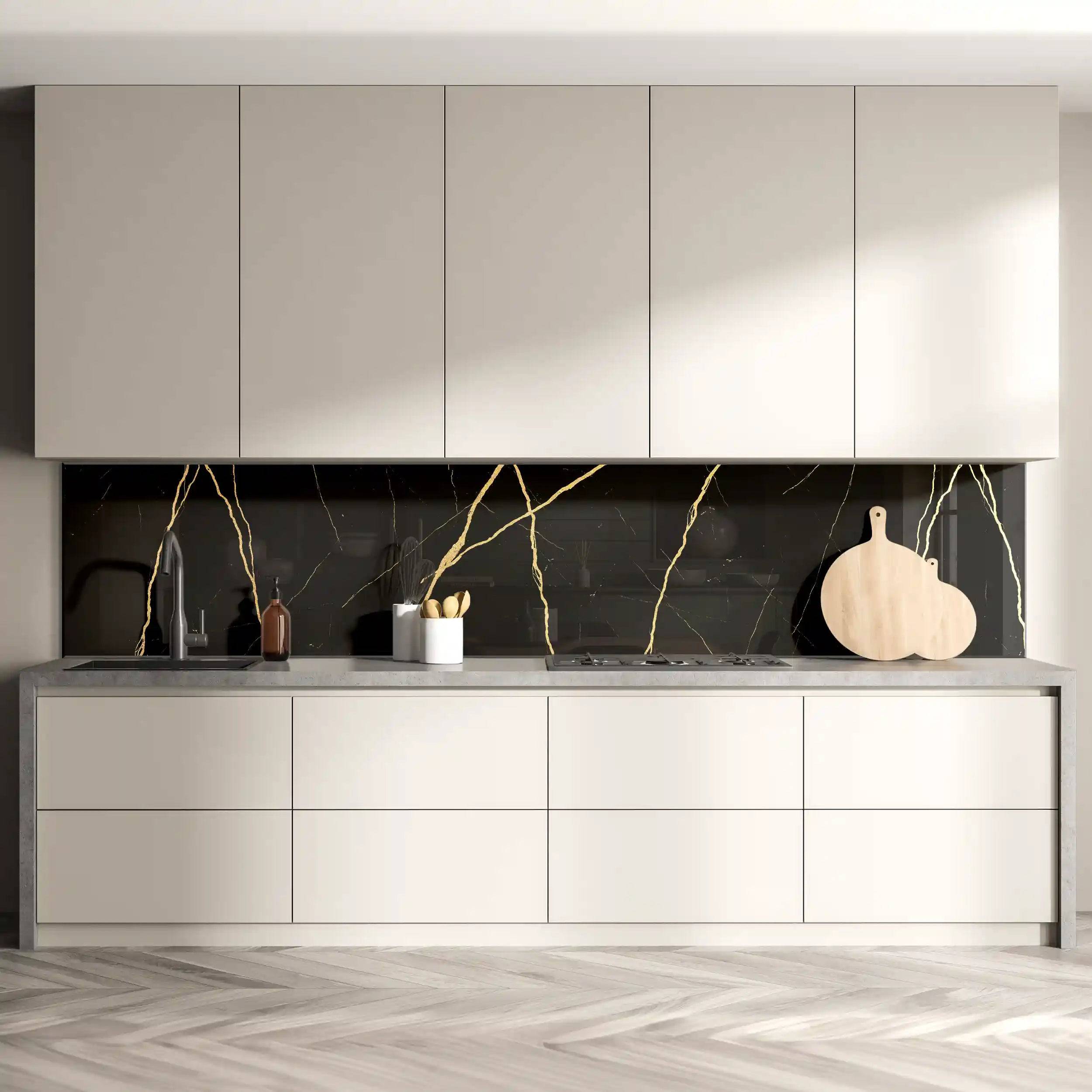 Golden - Black Calacatta Splashback - CreoGlass E-Shop