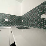 Green And Pink Printed Geometric Glass Splashback - CreoGlass E-Shop