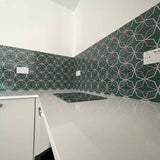 Green And Pink Printed Geometric Glass Splashback - CreoGlass E-Shop