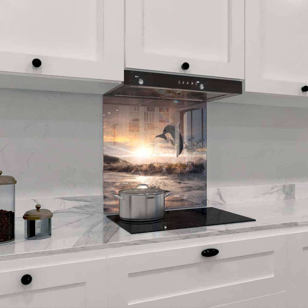 Leaping Dolphin Classic Printed Glass Splashback - CreoGlass E-Shop