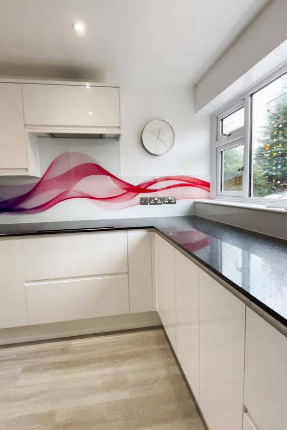 Multi-Coloured Printed Wave Glass Splashback - CreoGlass E-Shop