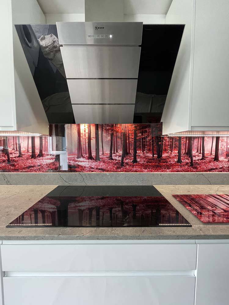 Pink Forest Printed Landscape Glass Kitchen Splashback - CreoGlass E-Shop