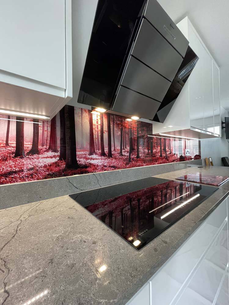 Pink Forest Printed Landscape Glass Kitchen Splashback - CreoGlass E-Shop