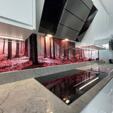 Pink Forest Printed Landscape Glass Kitchen Splashback - CreoGlass E-Shop