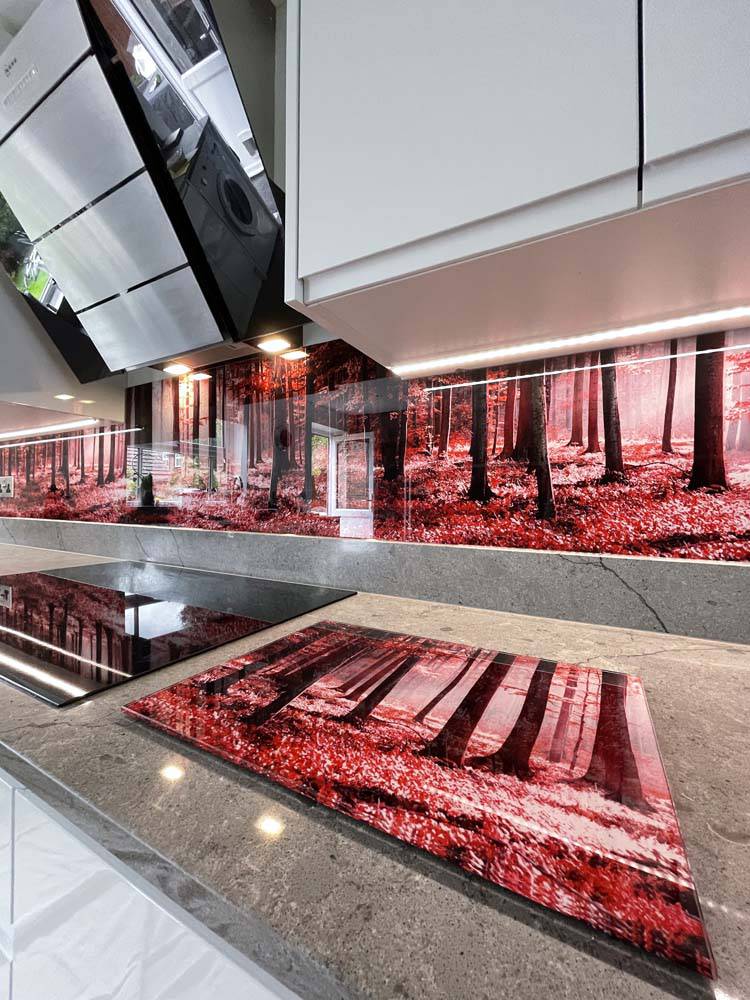 Pink Forest Printed Landscape Glass Kitchen Splashback - CreoGlass E-Shop
