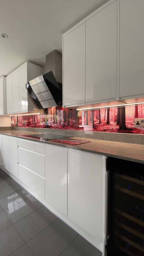 Pink Forest Printed Landscape Glass Kitchen Splashback - CreoGlass E-Shop