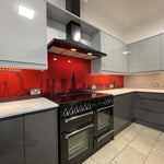 Red London Skyline Printed Landscape Glass Kitchen Splashback - CreoGlass E-Shop