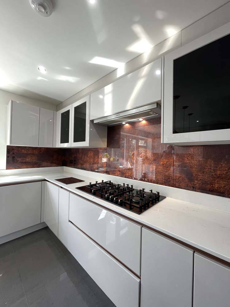 Textured Copper Printed Glass Kitchen Splashback - CreoGlass E-Shop