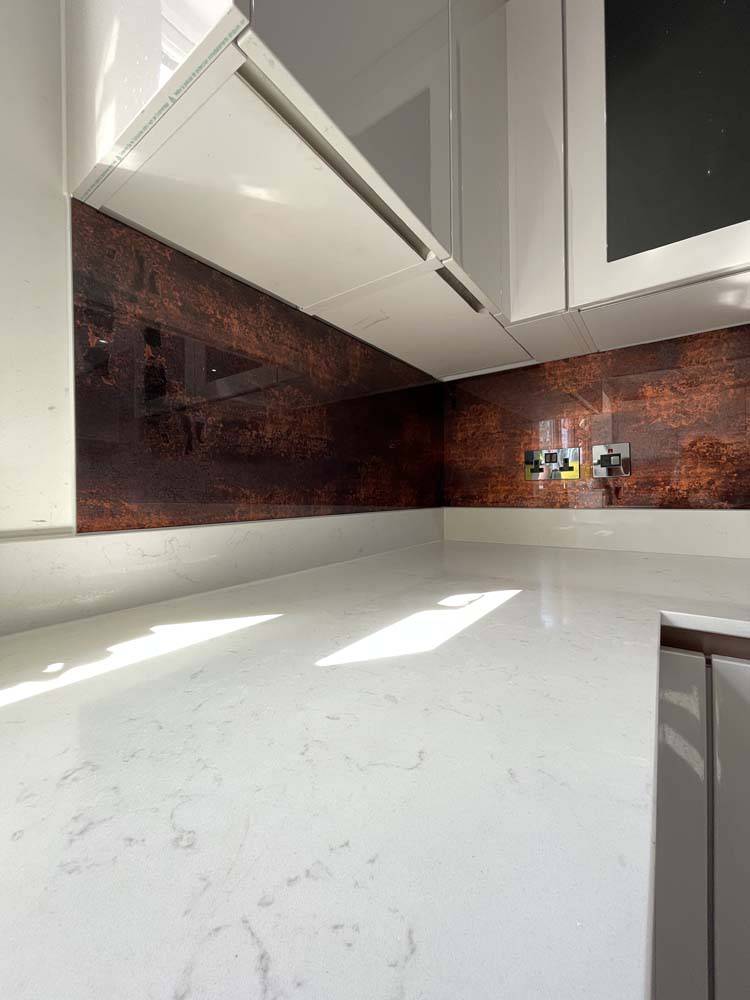 Textured Copper Printed Glass Kitchen Splashback - CreoGlass E-Shop