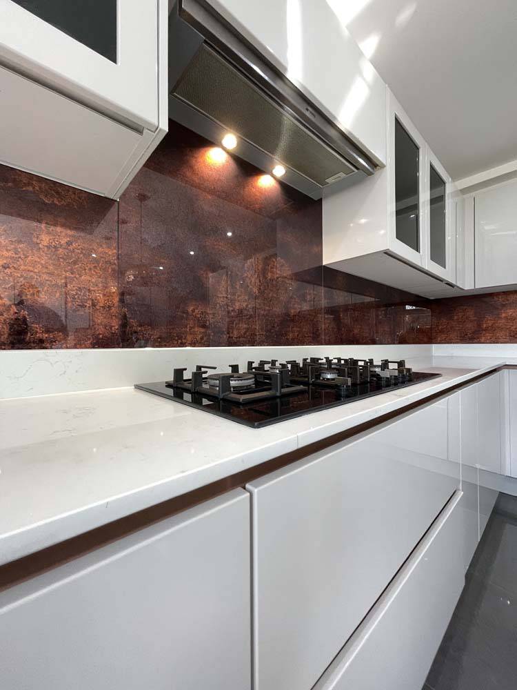 Textured Copper Printed Glass Kitchen Splashback - CreoGlass E-Shop