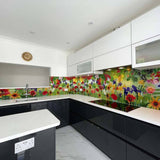 Vibrant Flowers Printed Glass Kitchen Splashback - CreoGlass E-Shop