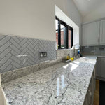 White and Black Printed Geometric Glass Kitchen Splashback - CreoGlass E-Shop