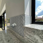 White and Black Printed Geometric Glass Kitchen Splashback - CreoGlass E-Shop
