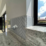 White and Black Printed Geometric Glass Kitchen Splashback - CreoGlass E-Shop