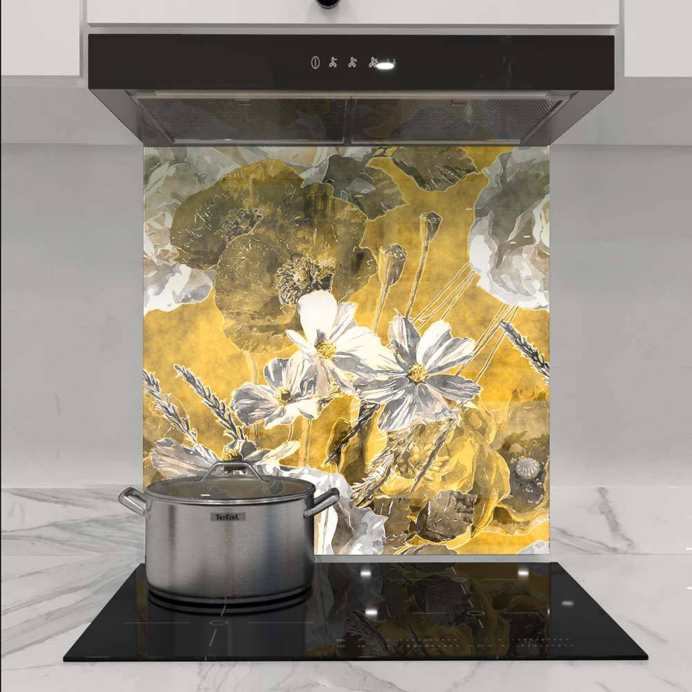 White and Yellow Flowers Printed Glass  Splashback - CreoGlass E-Shop