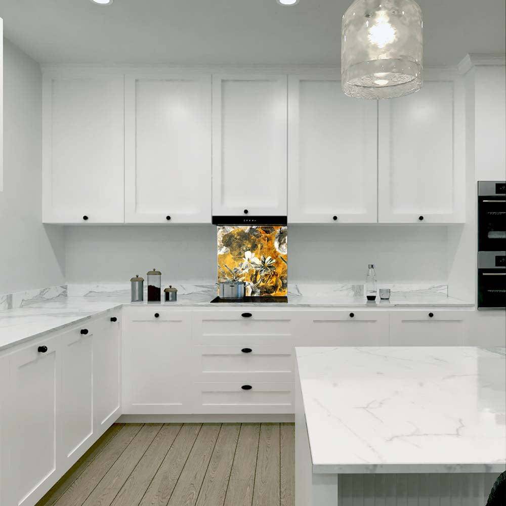 White and Yellow Flowers Printed Glass  Splashback - CreoGlass E-Shop