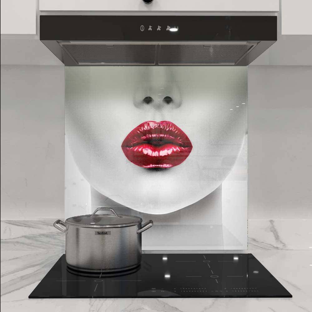 Woman with Red Lips Printed Glass Splashback - CreoGlass E-Shop