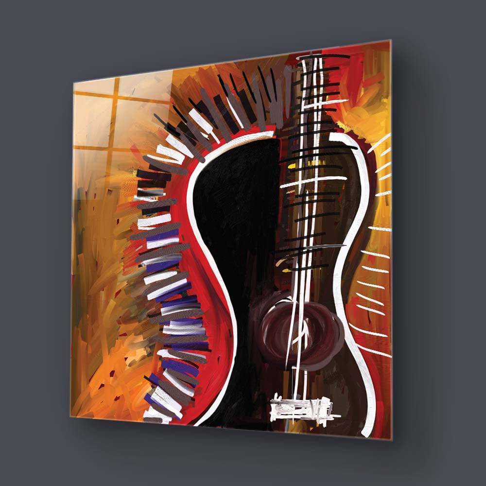 Abstract Acoustic Guitar Glass Wall Art - CreoGlass E-Shop