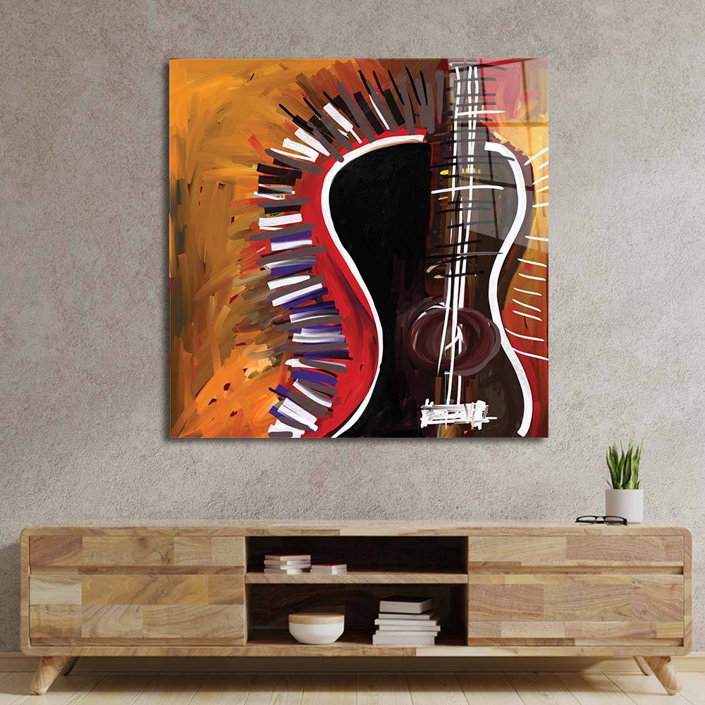 Abstract Acoustic Guitar Glass Wall Art - CreoGlass E-Shop