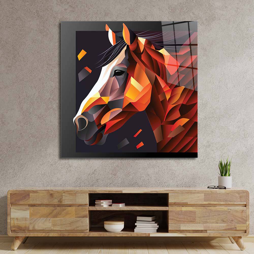 Abstract Geometric Brown Horse Glass Wall Art - CreoGlass E-Shop