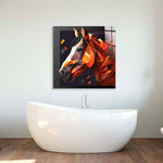 Abstract Geometric Brown Horse Glass Wall Art - CreoGlass E-Shop