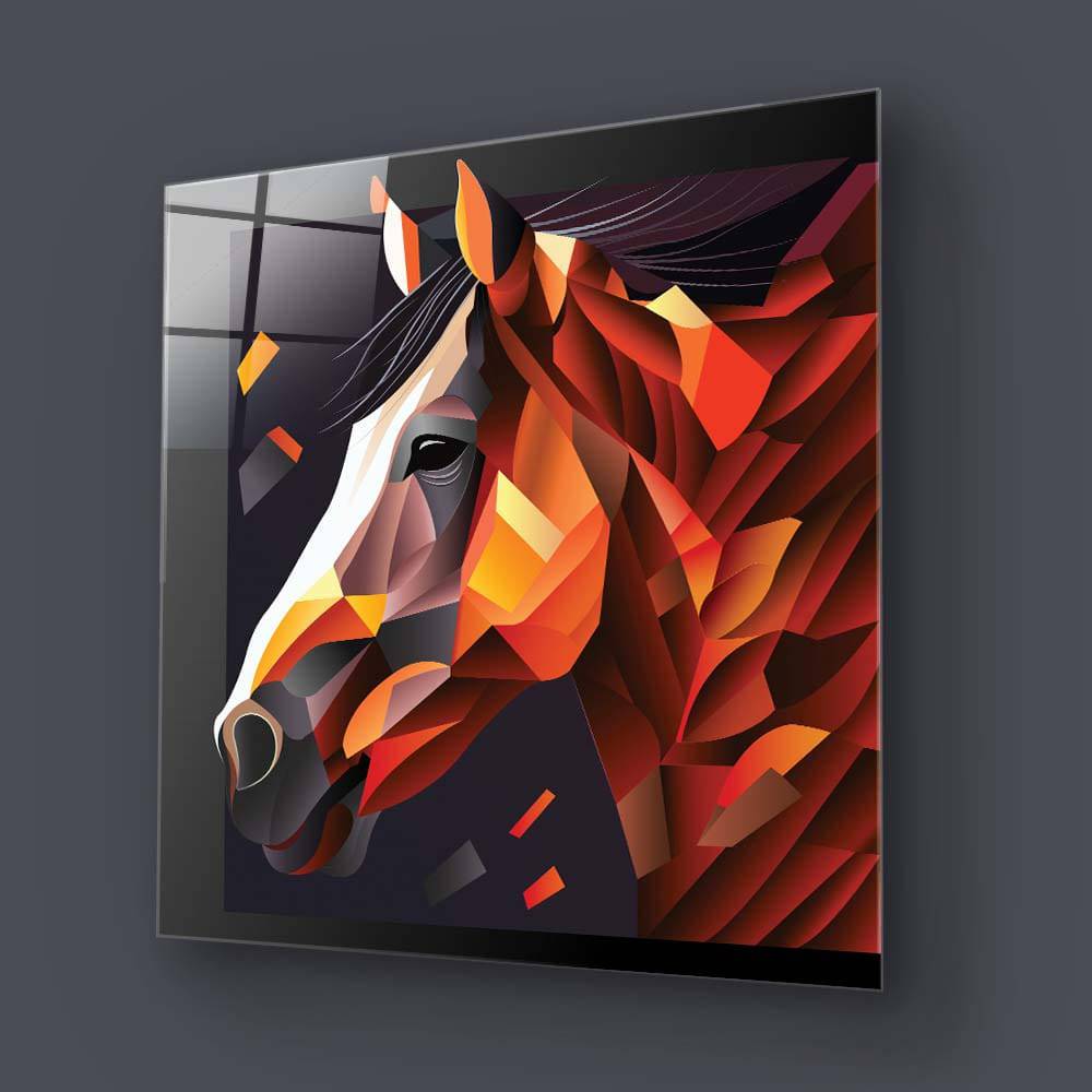 Abstract Geometric Brown Horse Glass Wall Art - CreoGlass E-Shop