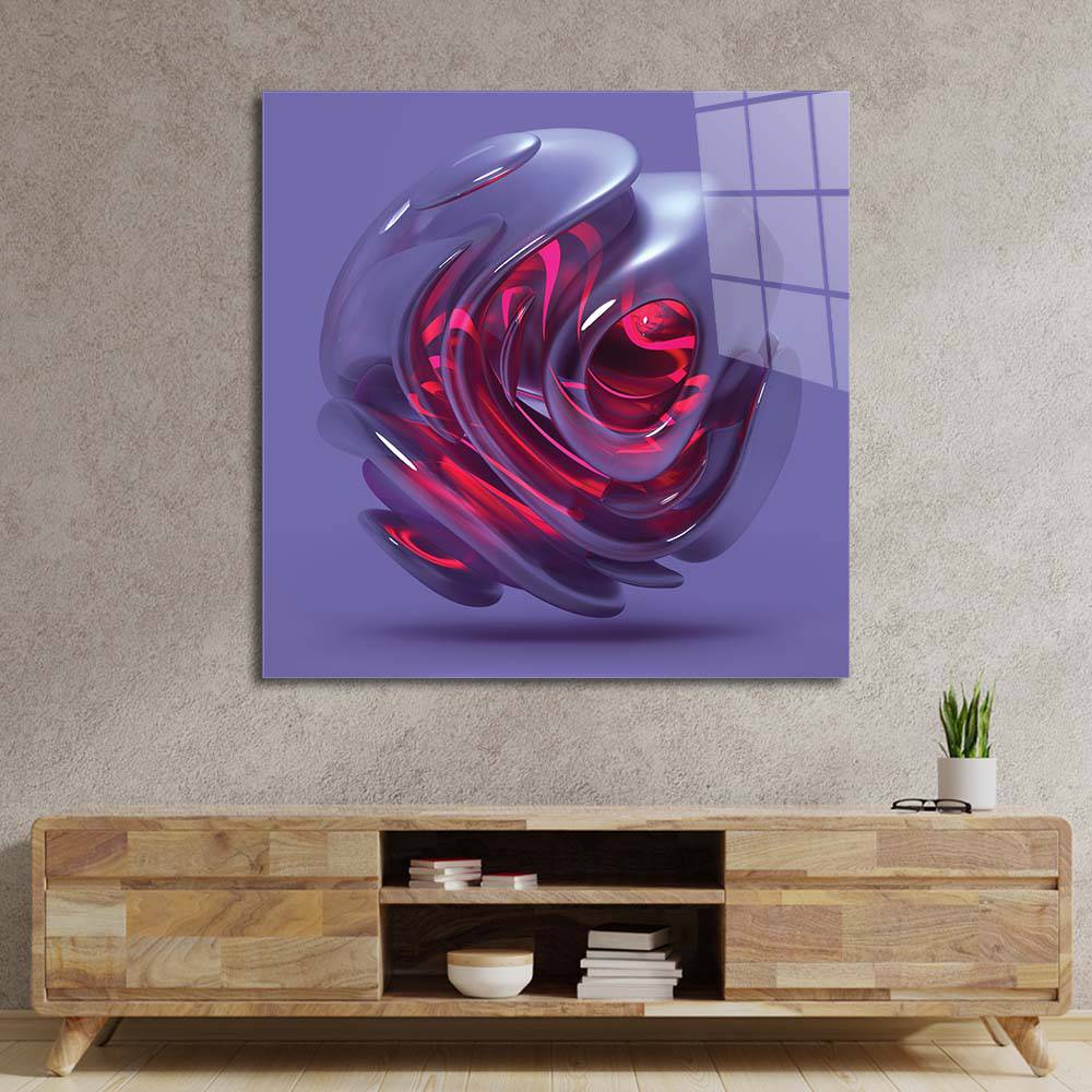 Abstract Red Alien Flower Glass Wall Art - CreoGlass E-Shop