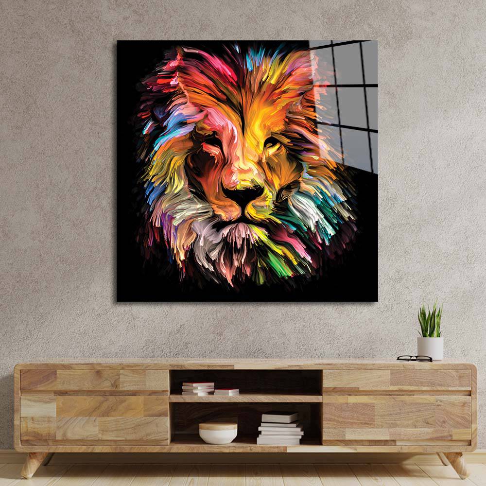 Abstract Red Lion Glass Wall Art - CreoGlass E-Shop