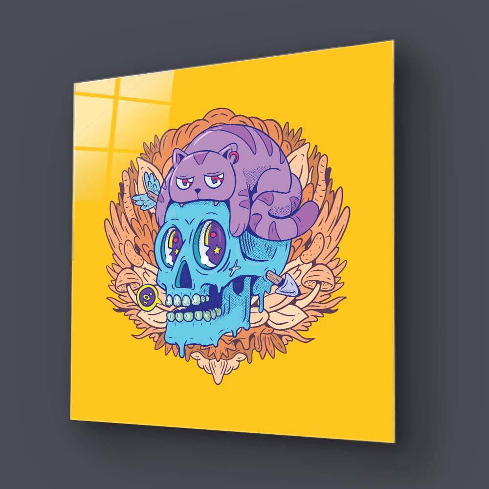 Abstract Skull Cat Glass Wall Art - CreoGlass E-Shop