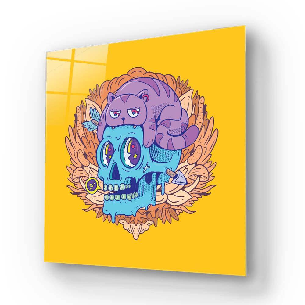 Abstract Skull Cat Glass Wall Art - CreoGlass E-Shop