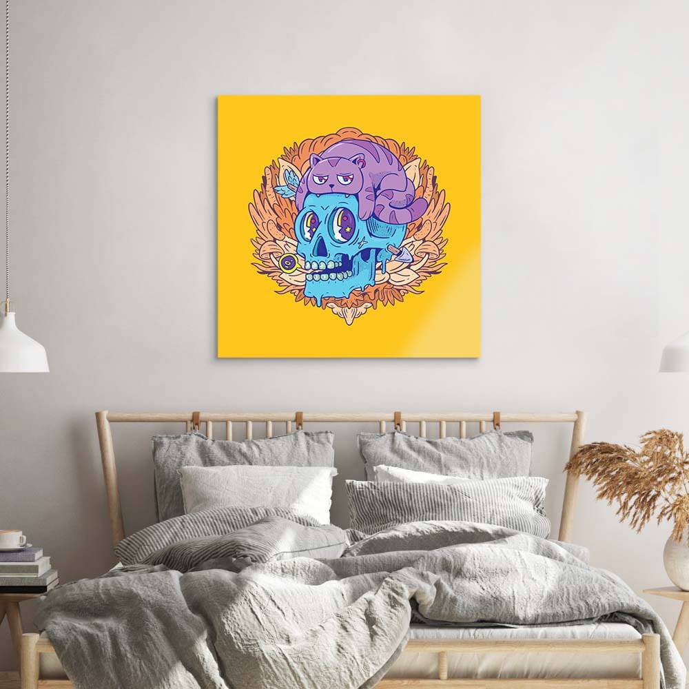 Abstract Skull Cat Glass Wall Art - CreoGlass E-Shop