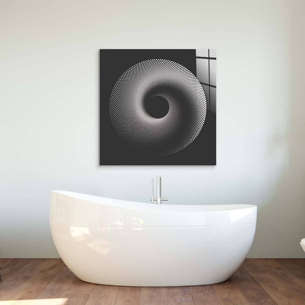 Black Abstract Halftone Spiral Glass Wall Art - CreoGlass E-Shop